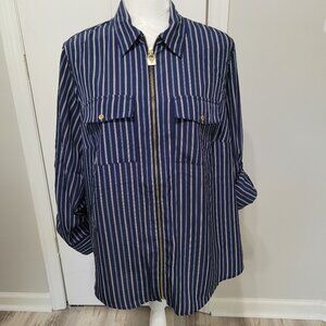 MICHAEL Michael Kors Zip Front Blouse w/ cuff sleeve